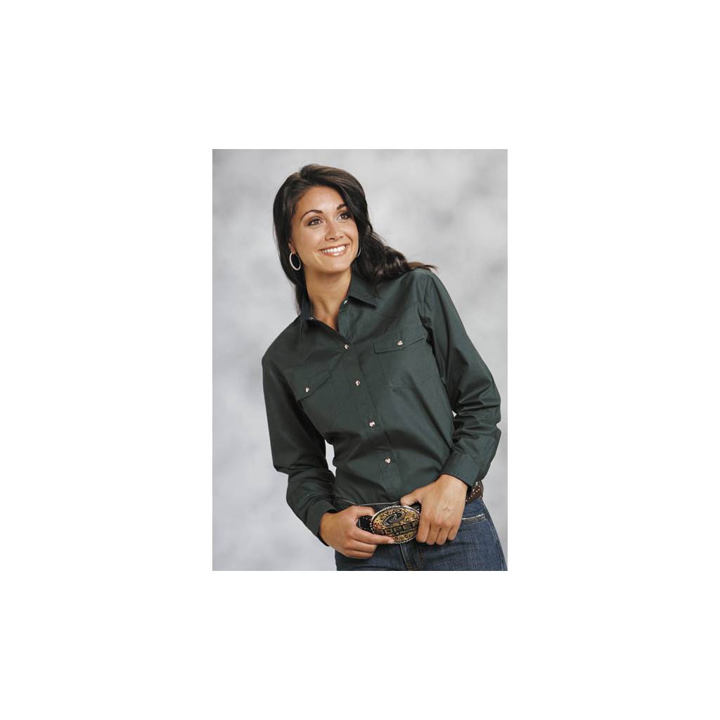 Roper Ladies Poplin Long Sleeve Variegated Snap Shirt - Green