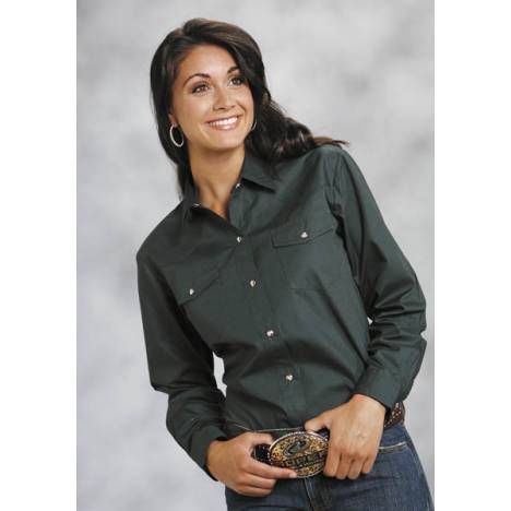 Roper Ladies Poplin Long Sleeve Variegated Snap Shirt - Green