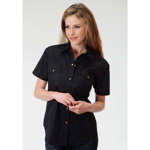 Roper Ladies Poplin Short Sleeve Snap Shirt - Black
