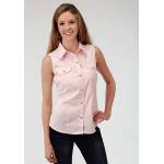 Roper Ladies Poplin Sleeveless Variegated Snap Shirt - Pink