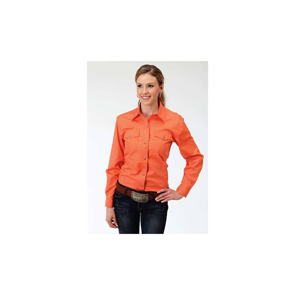 Roper Ladies Solid Poplin Long Sleeve Snap Shirt - Orange