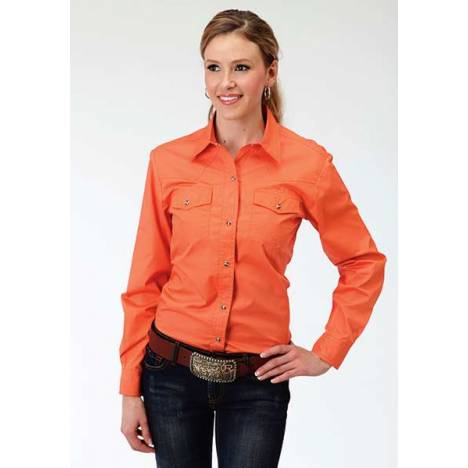 Roper Ladies Solid Poplin Long Sleeve Snap Shirt - Orange