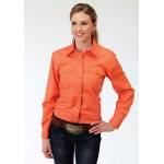 Roper Ladies Solid Poplin Long Sleeve Snap Shirt - Orange