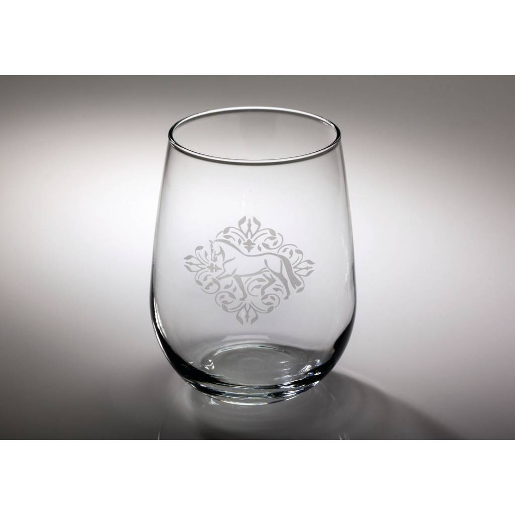 Kelley Dressage Floral Etched Stemless Wine Glass