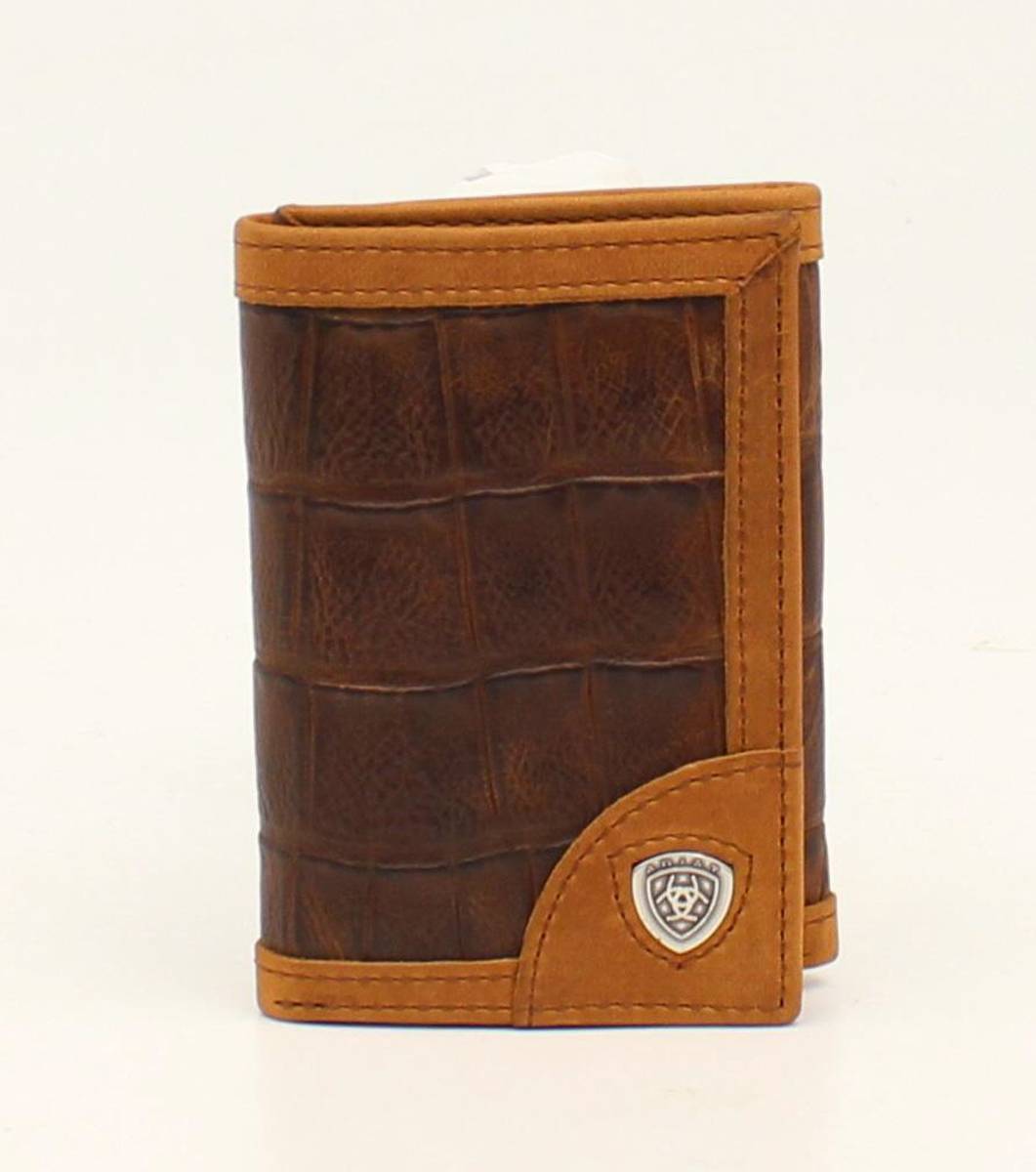 Ariat Mens Western Wallet//Tri-fold//Brown//Boot Stitch