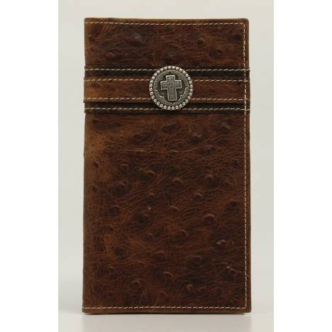 Ariat Mens Ostrich Rodeo Small Round Cross Concho Wallet