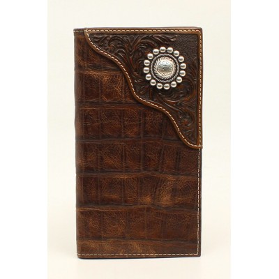 Ariat Mens Rodeo Croco Floral Embossed Overlay Large Concho Tab Wallet