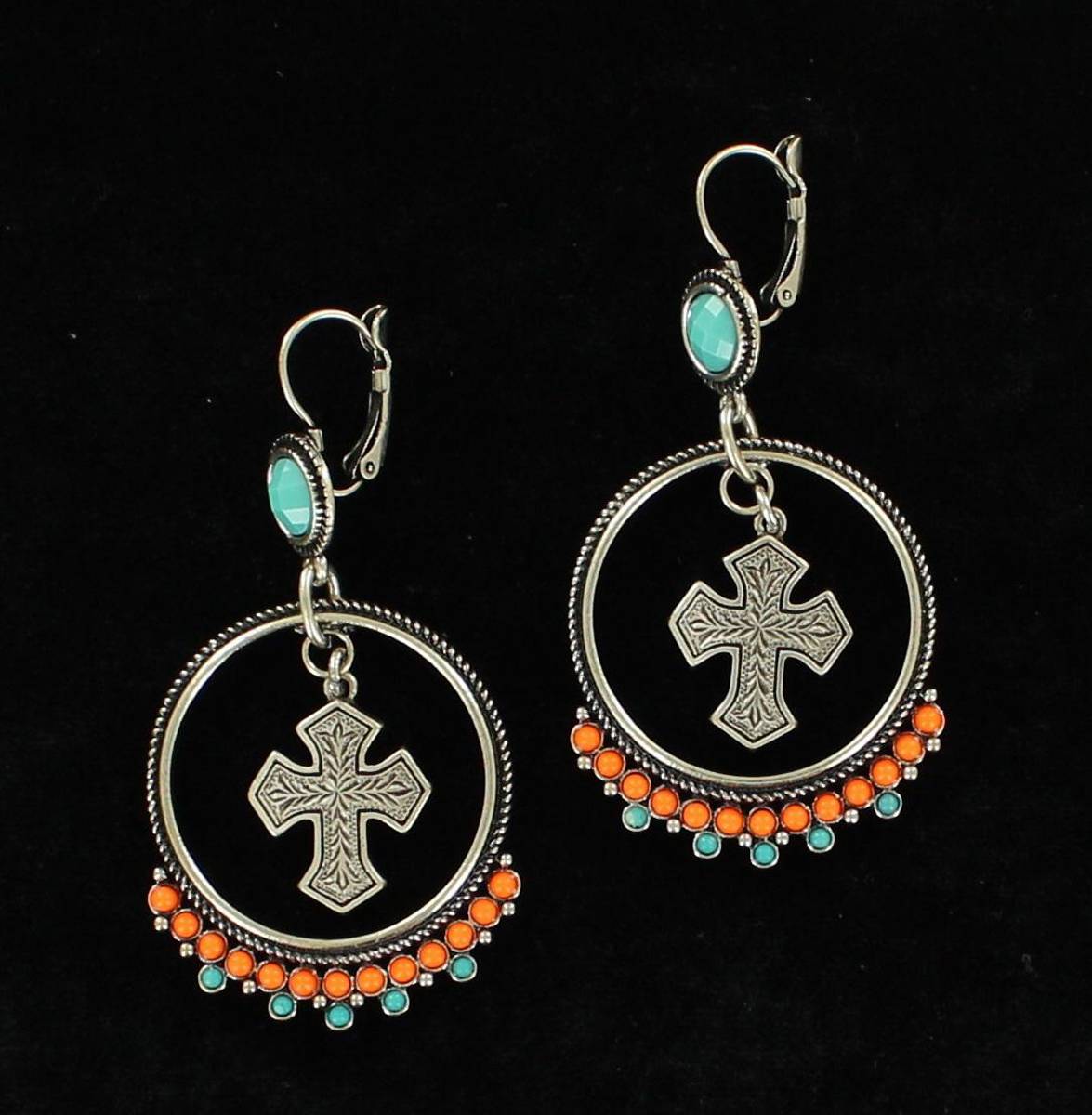 Blazin Roxx Cross Hoop Drop Earrings