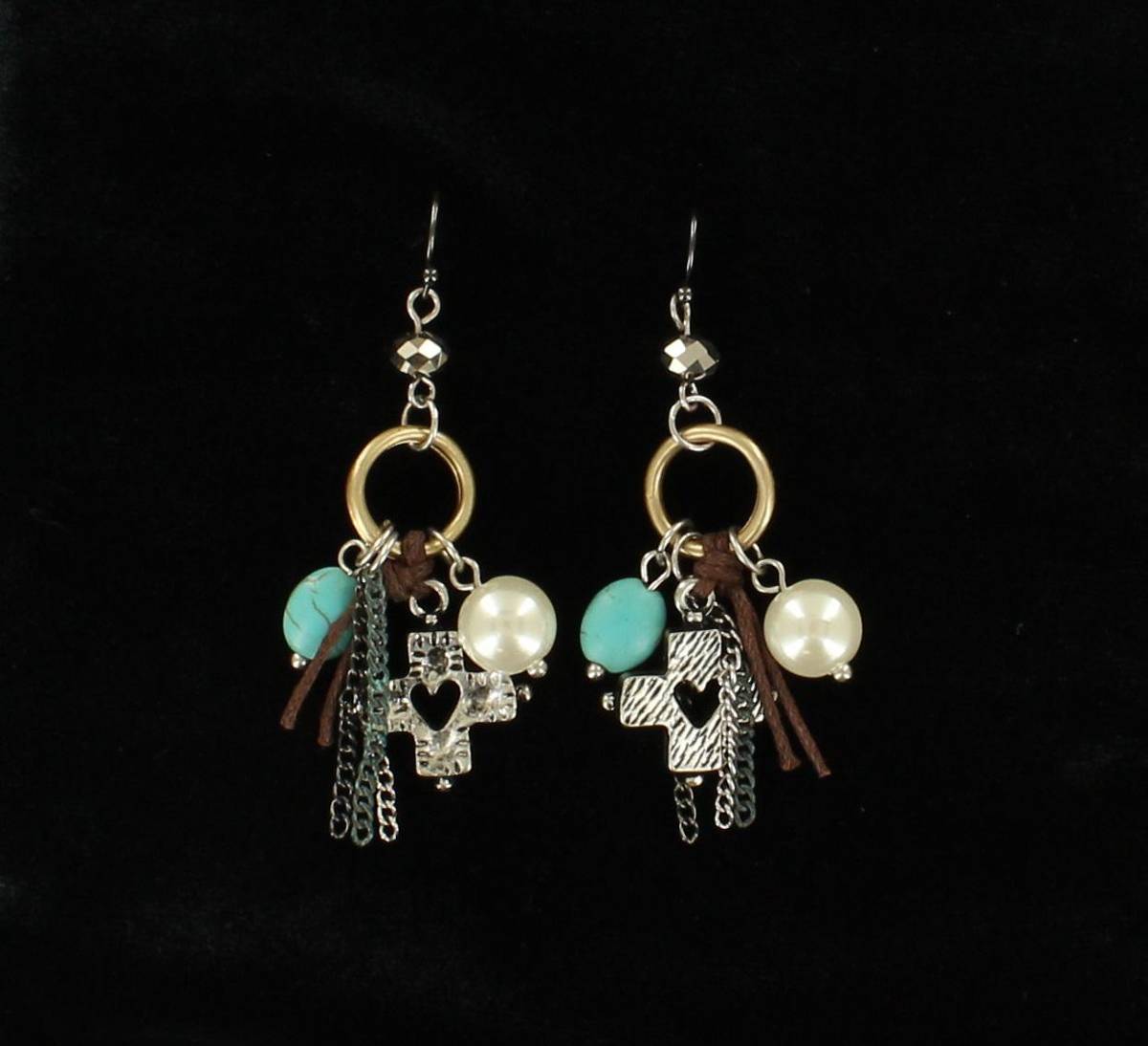 Blazin Roxx Multi Drop Cross And Beads Fishhook Earrings