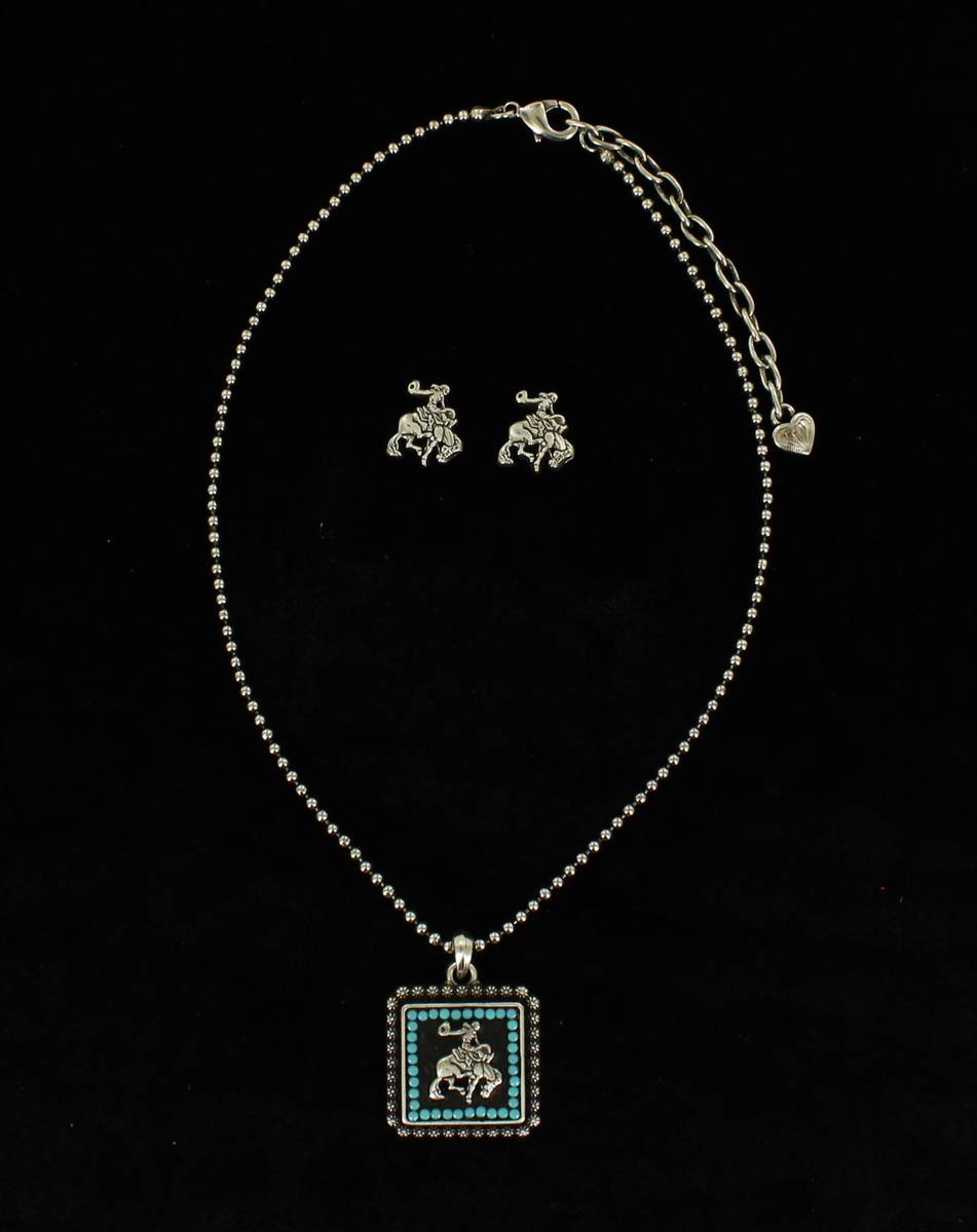 Blazin Roxx Vintage Saddle Bronc Necklace And Earrings Set