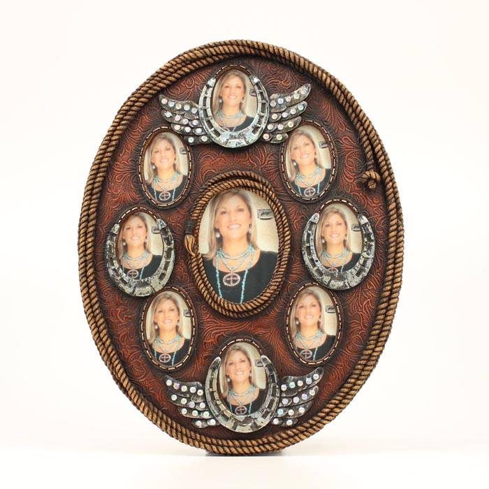 Western Moments Horse Shoe Wing Oval 8 Pic Frame