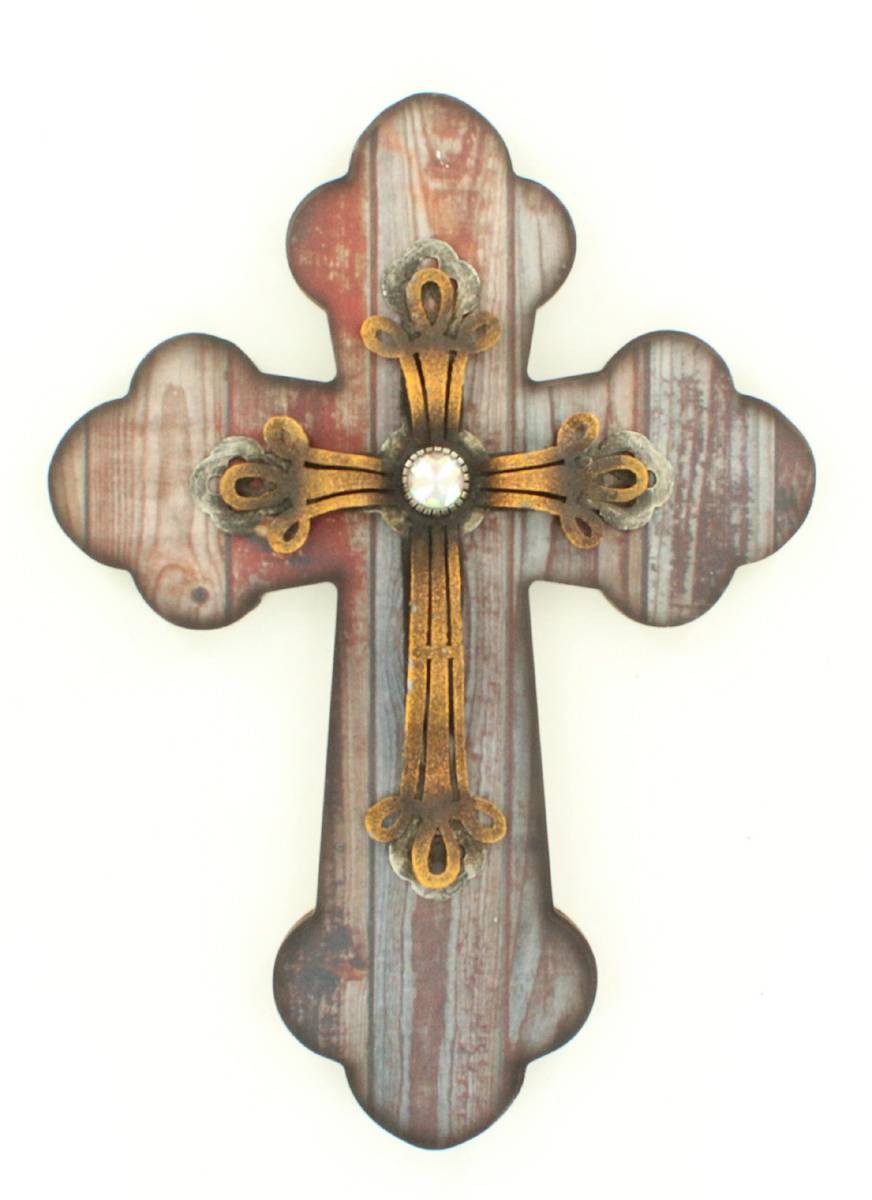 Western Moments Metal Center Distressed Wooded Cross