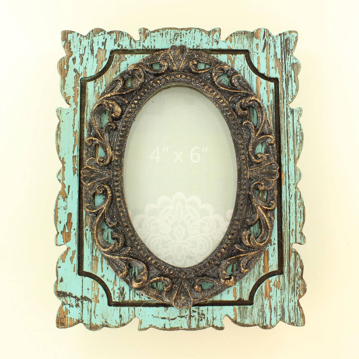 Western Moments Metal Oval Distressed Wood Frame