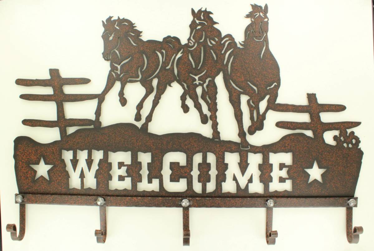 Western Moments Metal Running Horse Welcome Sign With Hooks