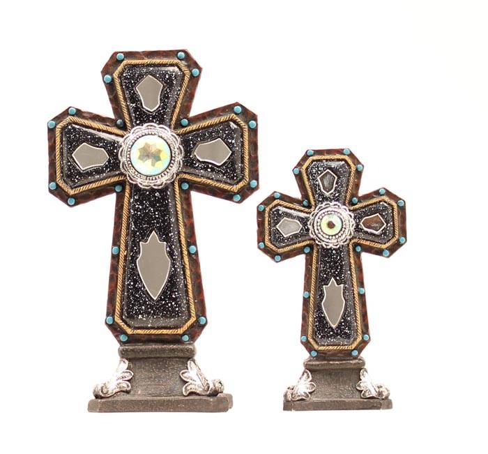 Western Moments Mirror Accent Table Cross Set