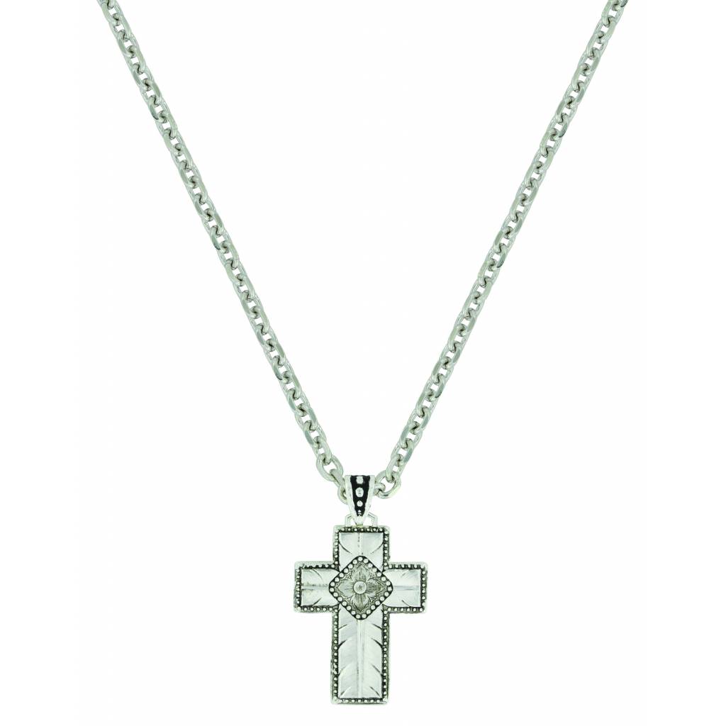 Montana Silver Banded Feathered Cross Necklace