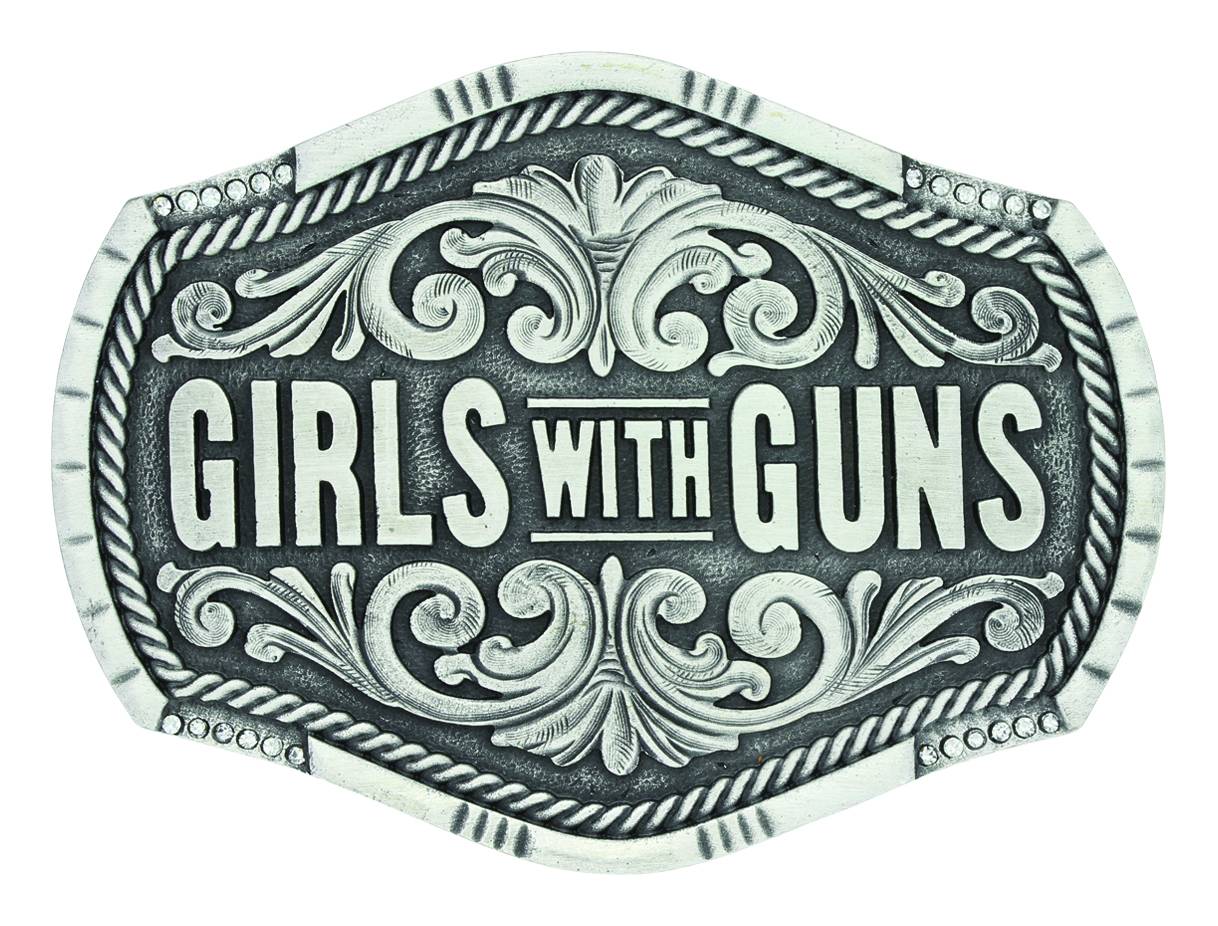 Montana Silversmiths Keeping Tabs on Girls with Guns Attitude Buckle