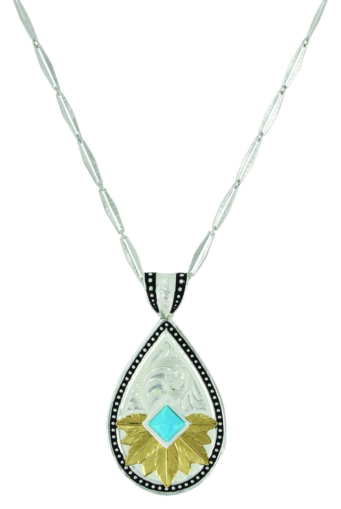 Montana Silver Opening to the Sun Feathered Flower Turquoise Necklace