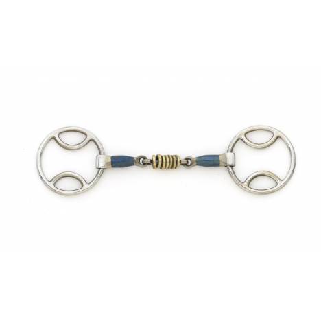 Centaur Blue Steel Double Joint Loop Ring Gag with Brass Rollers