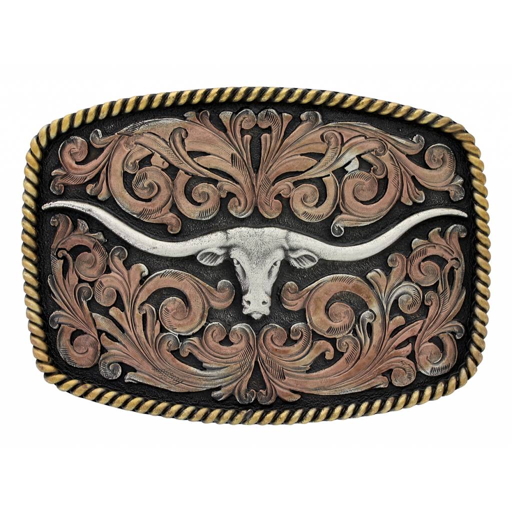 Montana Silversmiths Attitude Tri-Color Longhorn Buckle