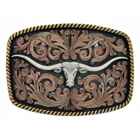 Montana Silversmiths Attitude Tri-Color Longhorn Buckle