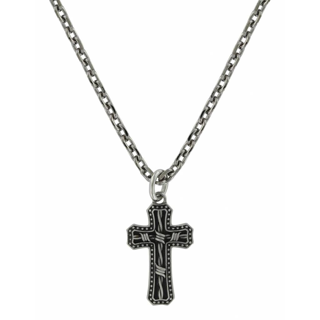 Montana Silversmiths Antiqued Stainless Barbed Wire Cross Necklace