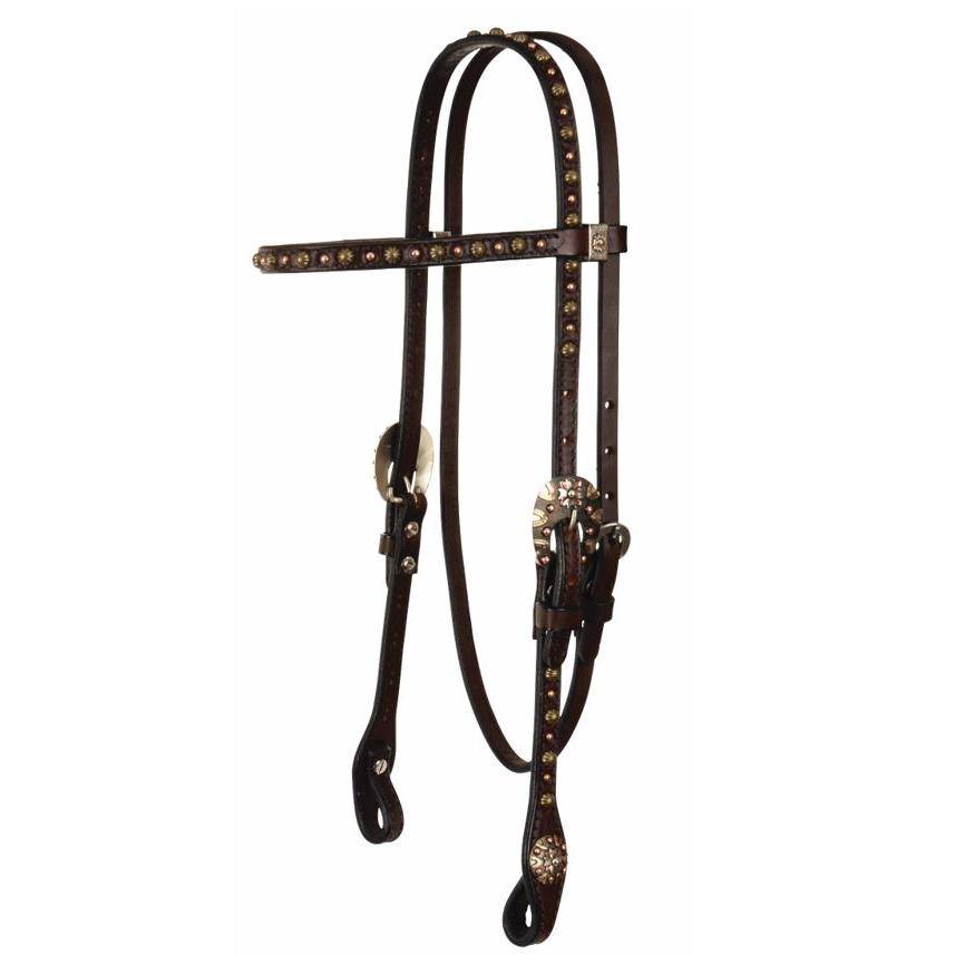 Reinsman Chocolate Bridle Leather Browband Headstall with Spots