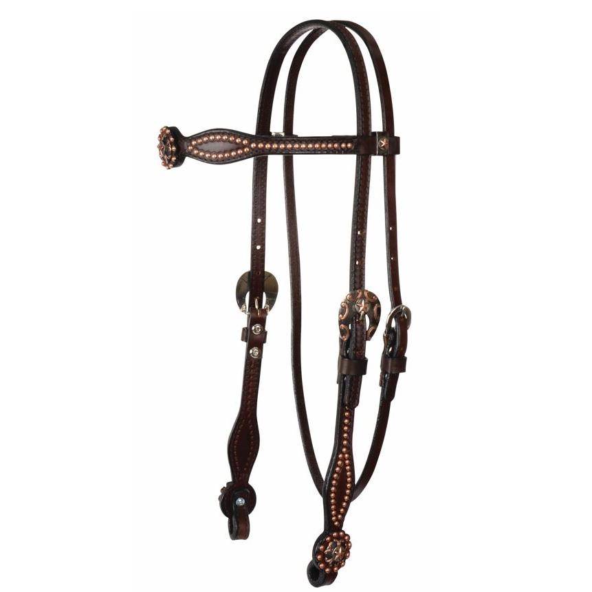 Reinsman Chocolate Bridle Leather Browband Headstall with Copper Stars