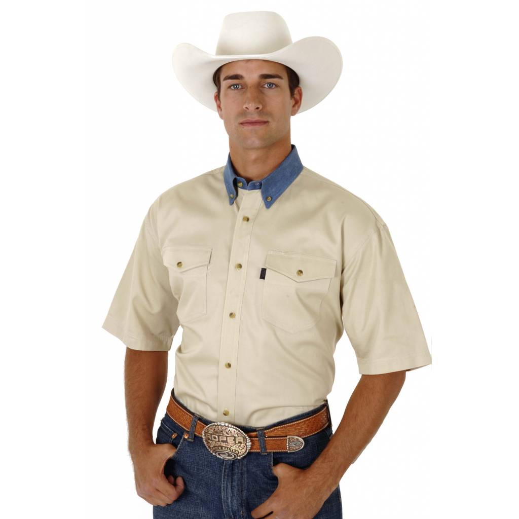 Roper Khaki Twill Short Sleeve Shirt with Denim Button Down - Mens