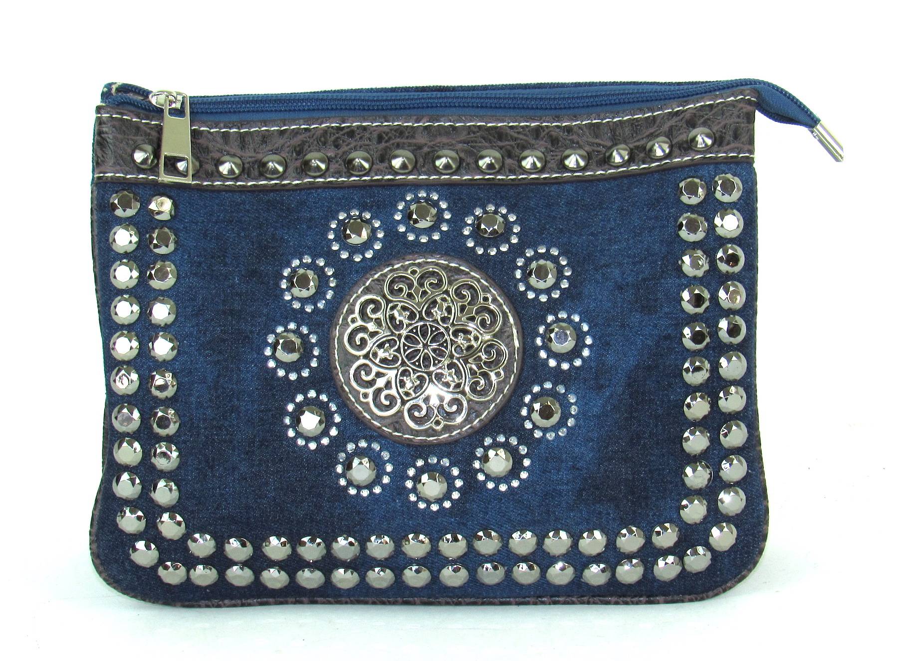 Savana Denim Crossbody With Stone And Stud Embellishments