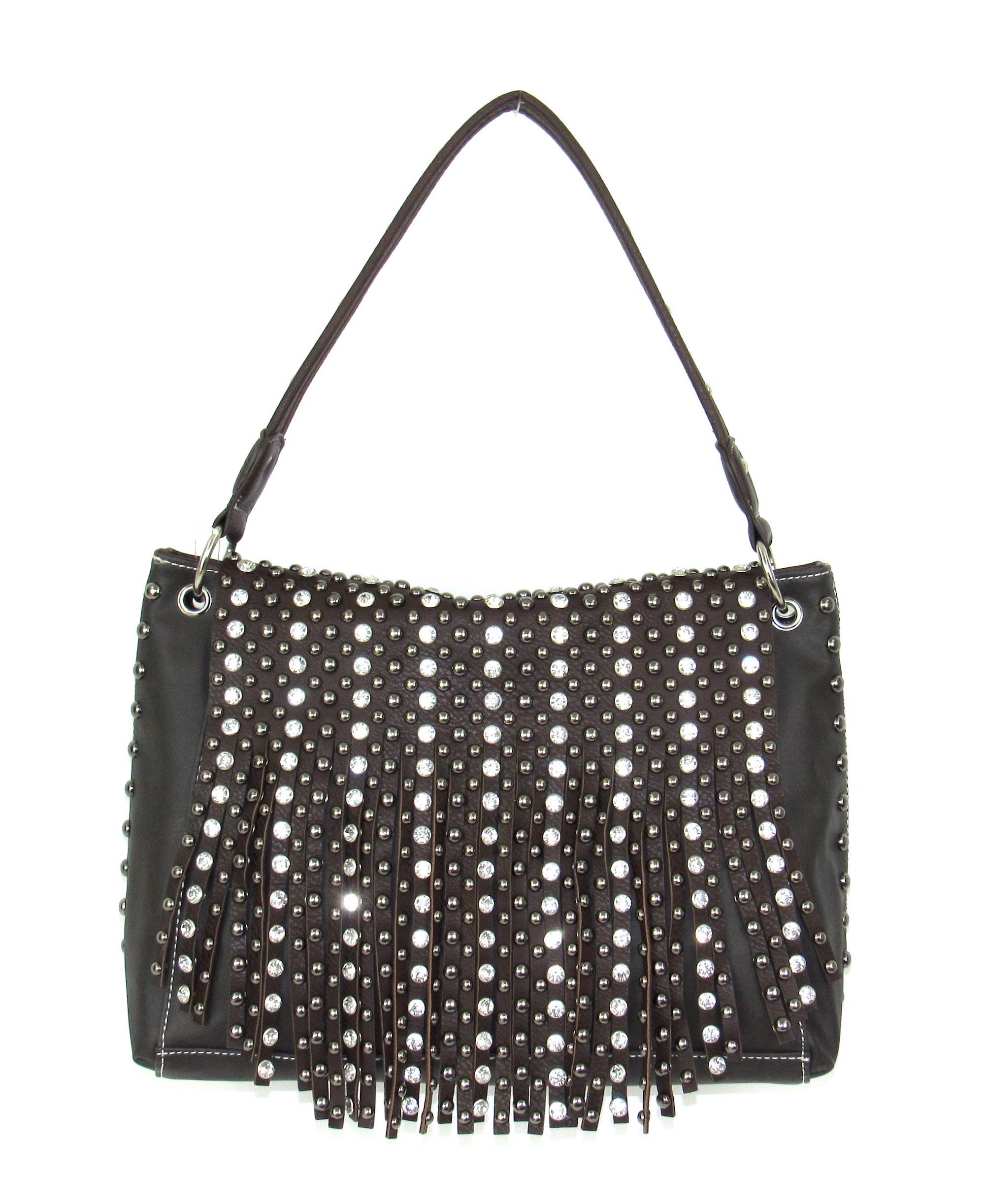 Savana Handbag With  Fringe, Stones, & Studs