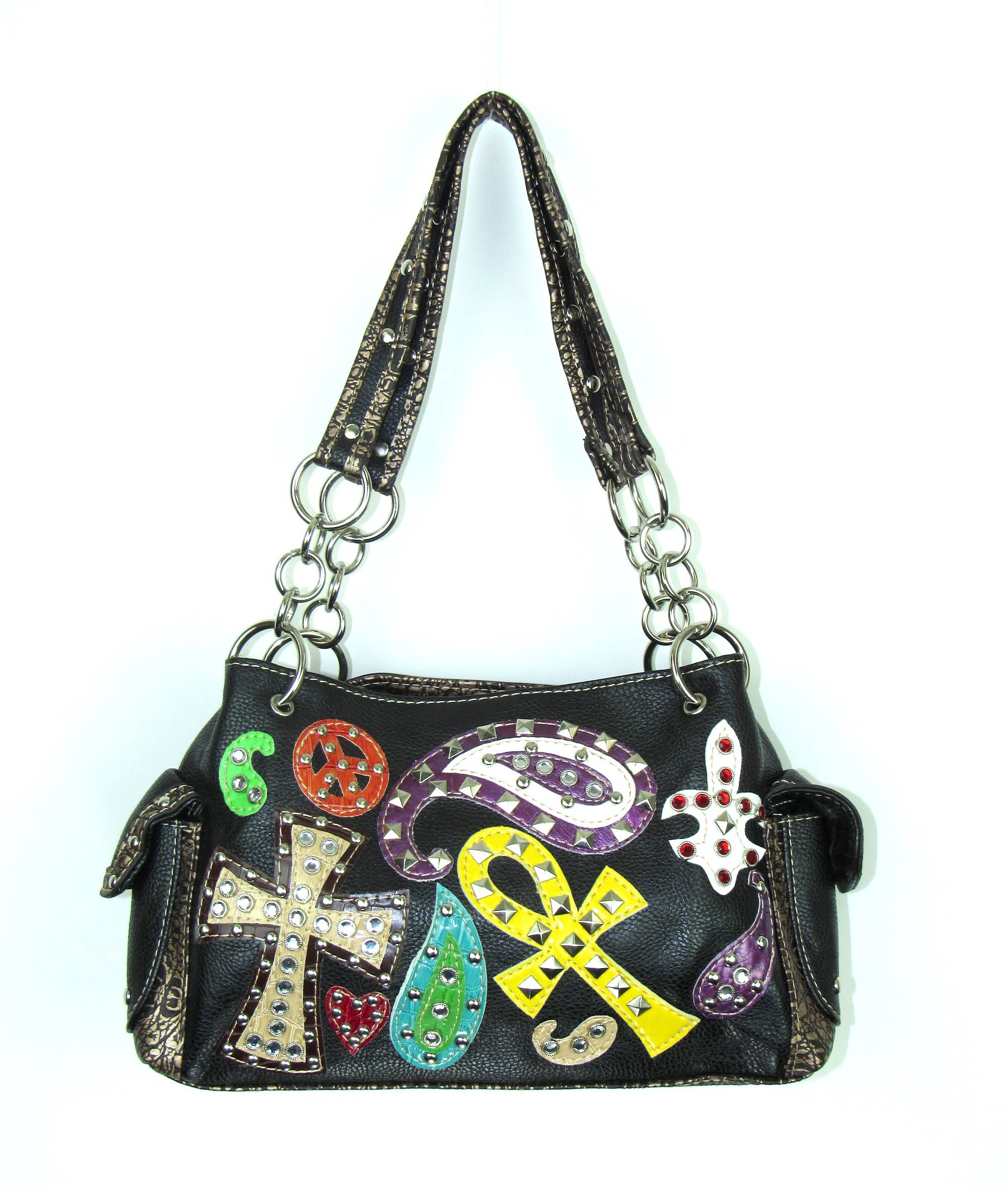 Savana Handbag With  Cross, Peace, & Paisley Cutouts