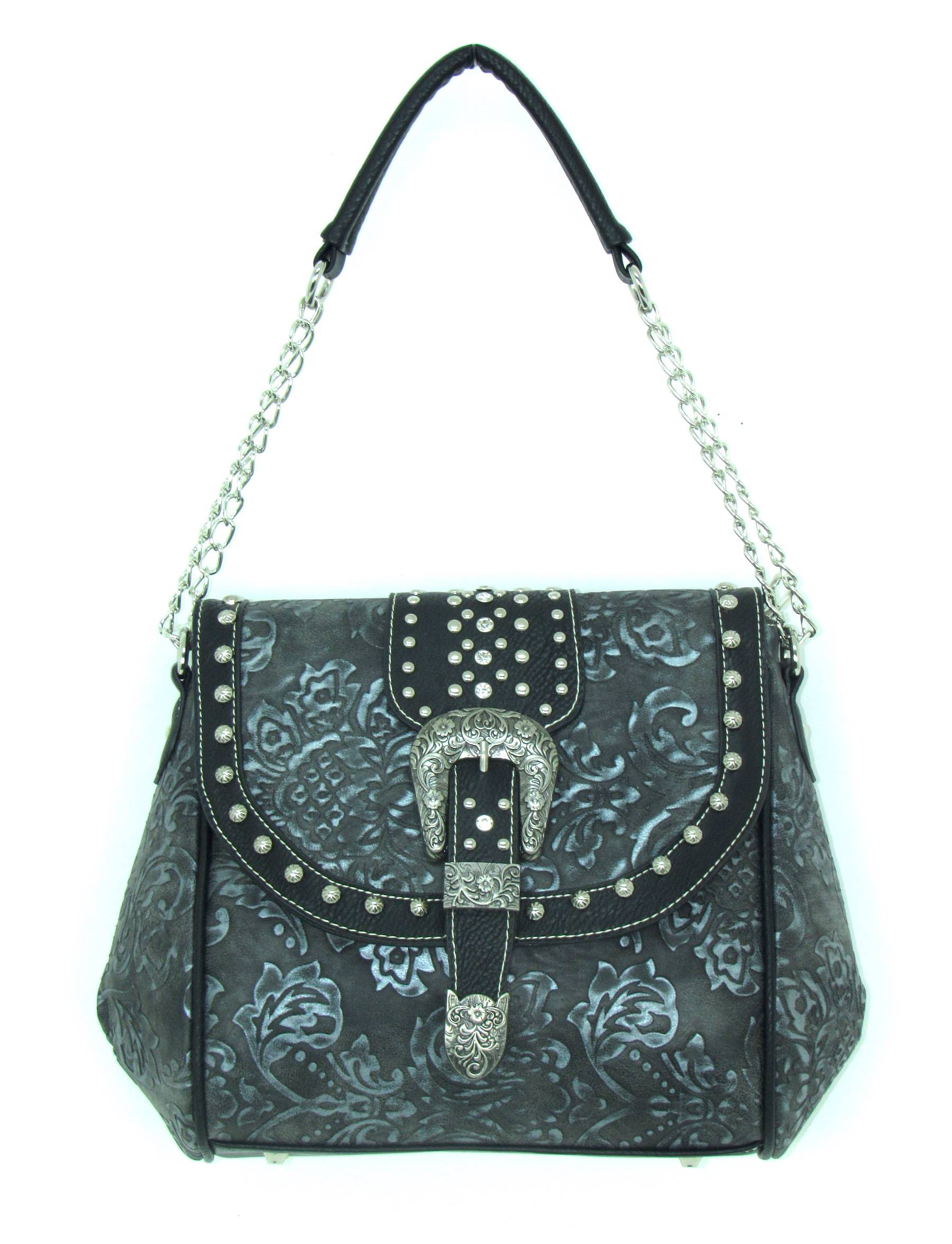 Savana Tooled Handbag With A Zippered And Snap Closure