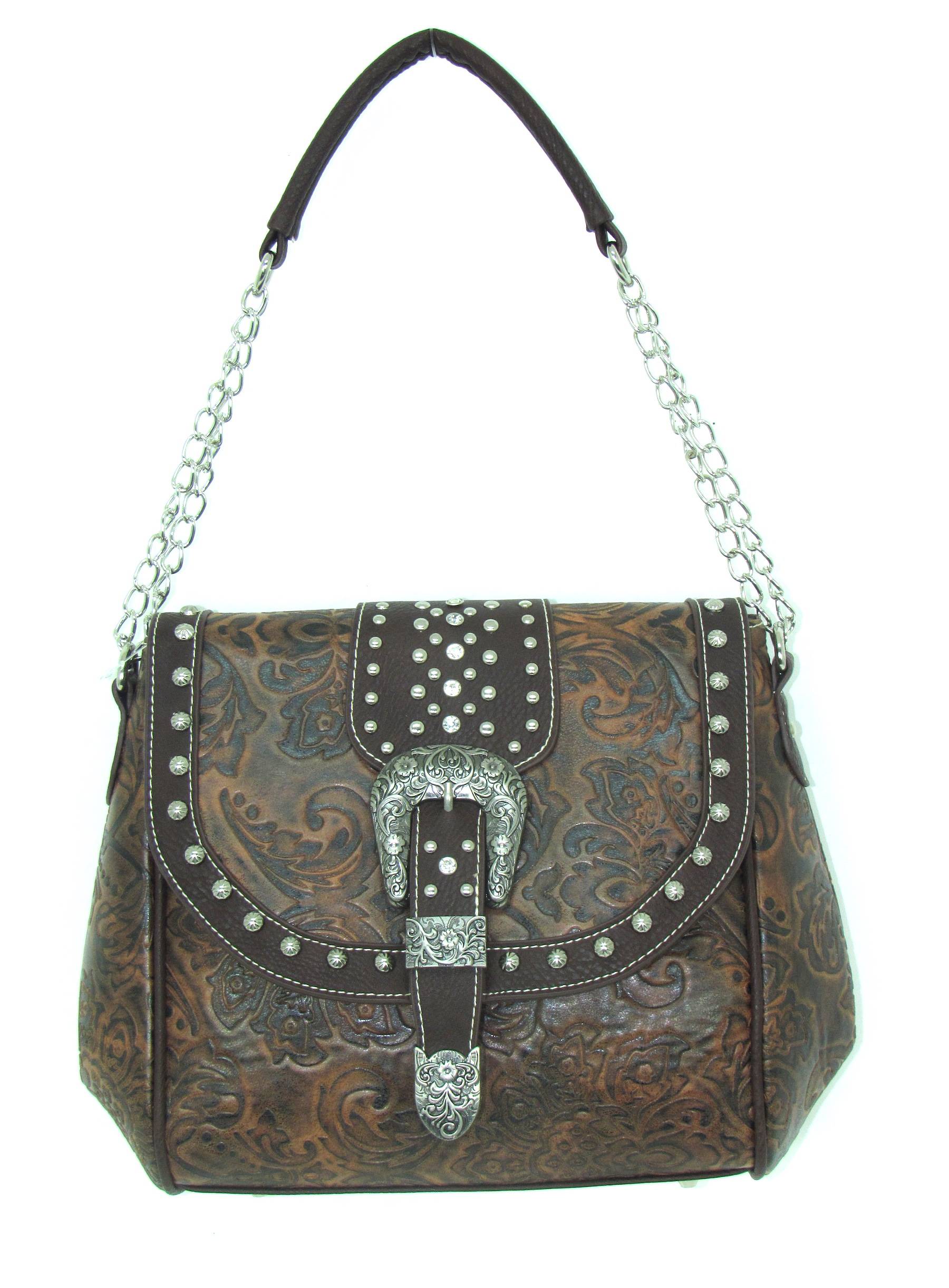 Savana Tooled Handbag With A Zippered And Snap Closure