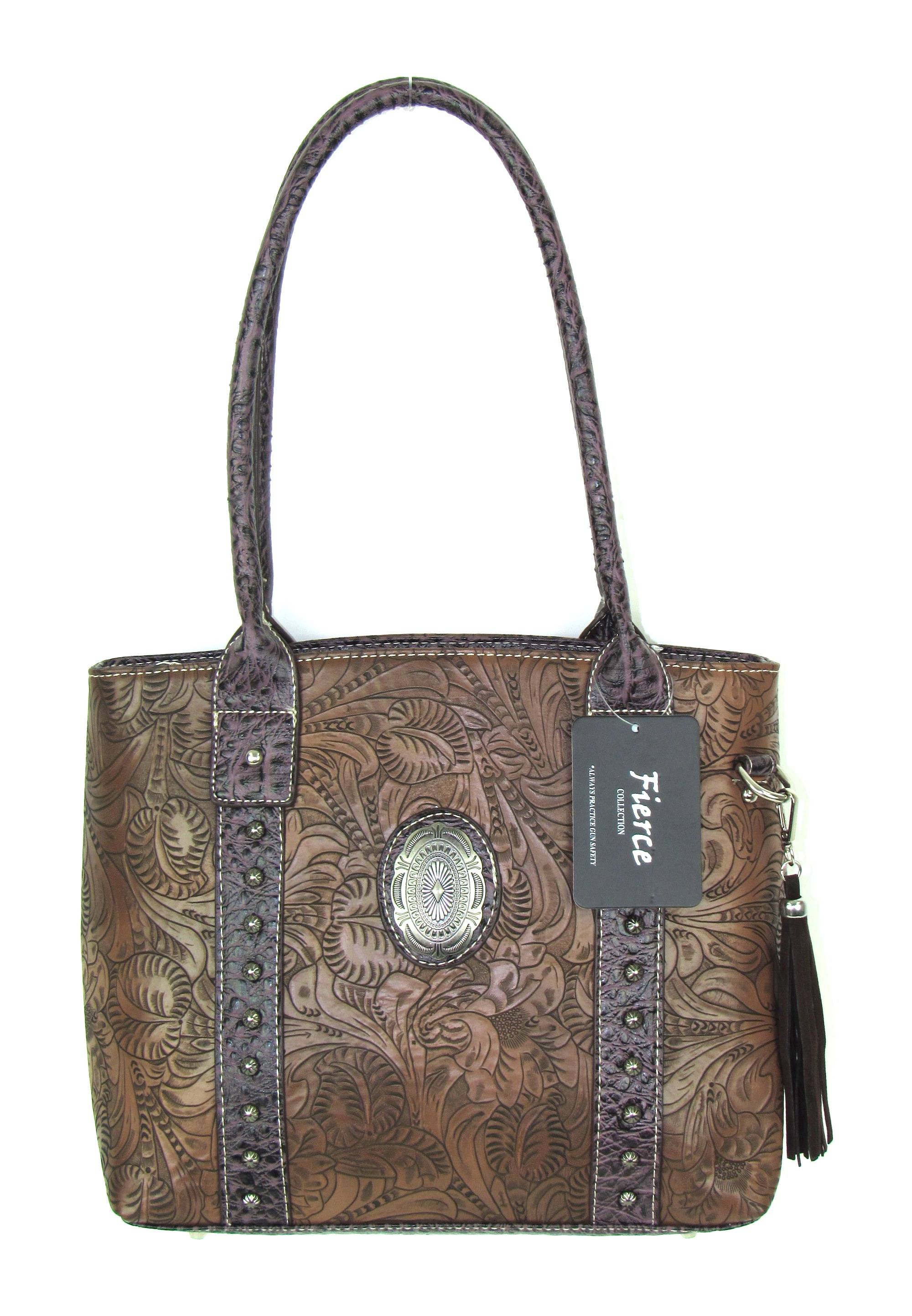 Fierce Tooled Professional Carry Handbag With Concho & Croco Trim