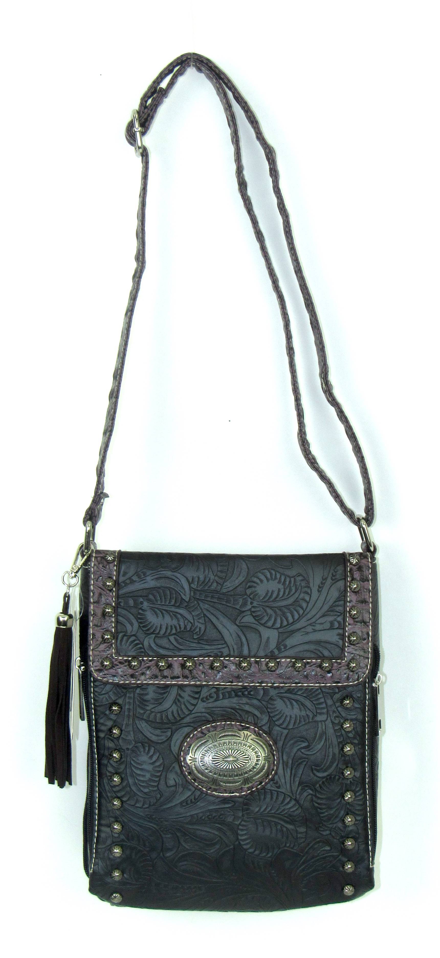 Fierce Tooled Professional Carry Crossbody Bag With Concho & Croco Trim