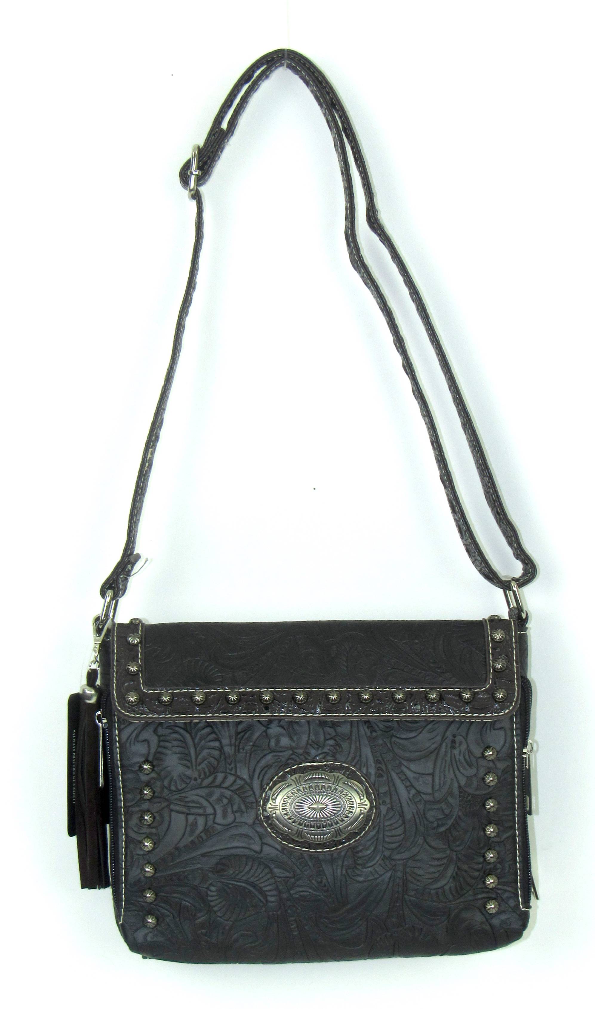 Fierce Tooled Professional Carry Crossbody Bag With Concho & Croco Trim