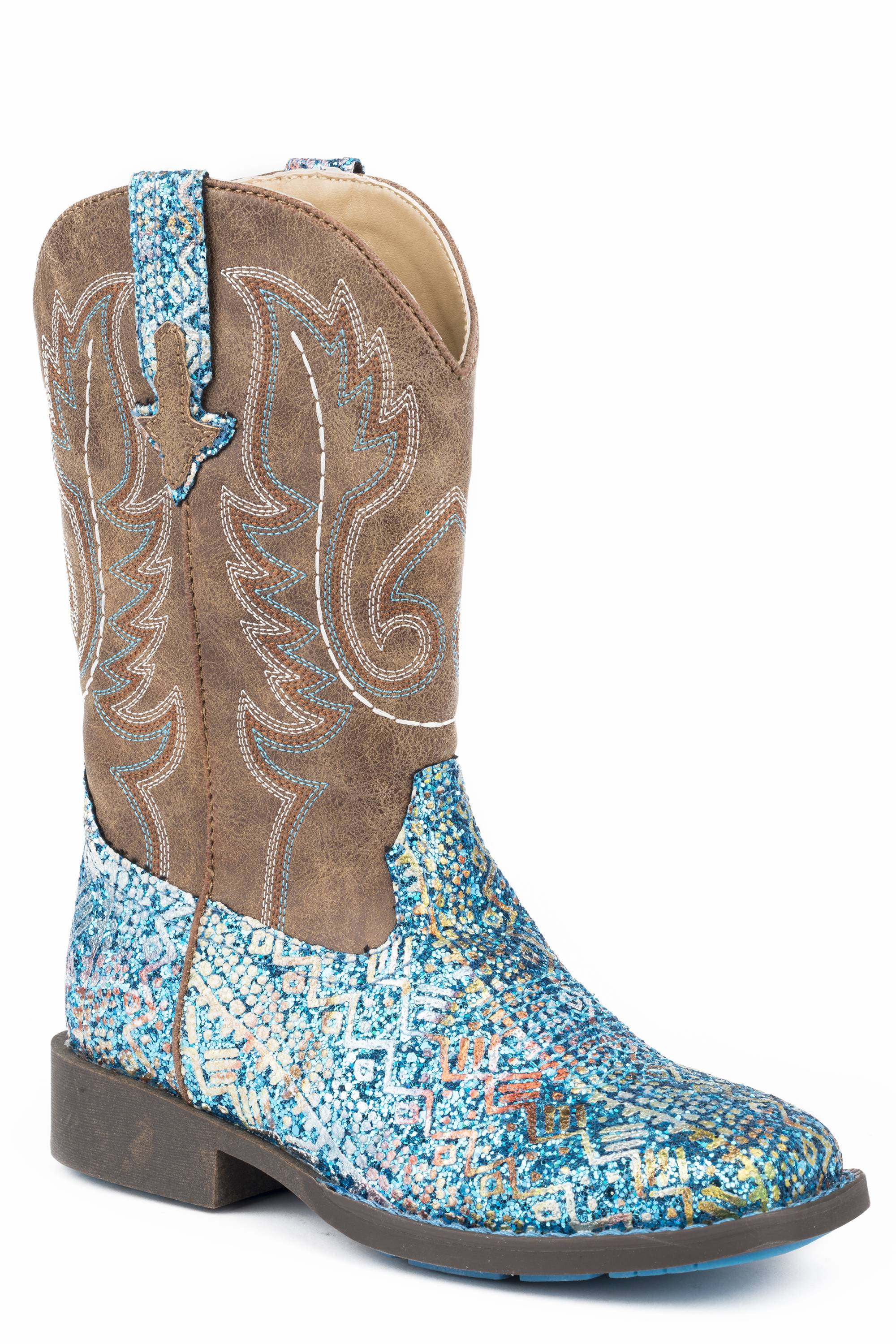 Roper Southwest Glitter Square Toe Cowboy Boots (Little Kid-Big Kid)