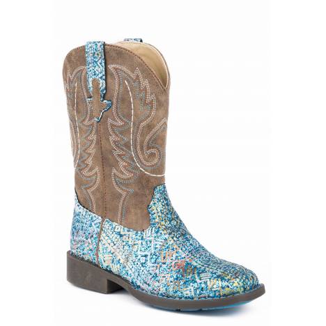 Roper Glitter Aztec Boot - Kids - Blue - Brown