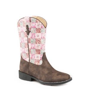 Roper Floral Shine Boot - Kids - Brown - Pink