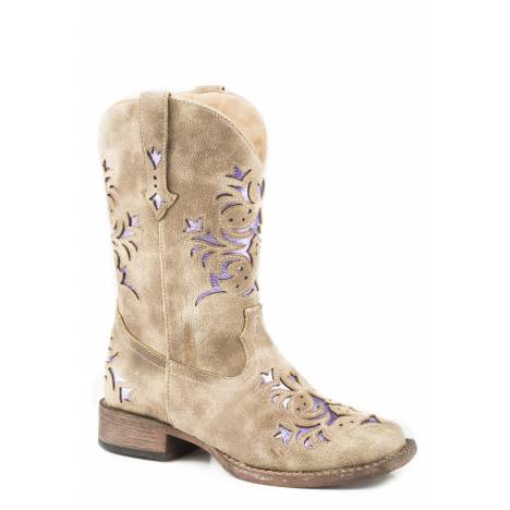 Roper Lola Tan Square Toe Western Boots-Kids