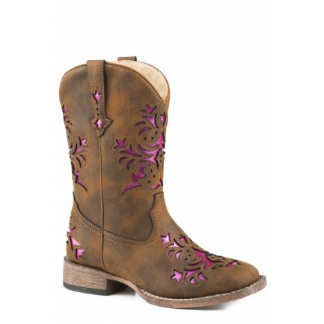 Roper Lola Brown Square Toe Western Boots-Kids