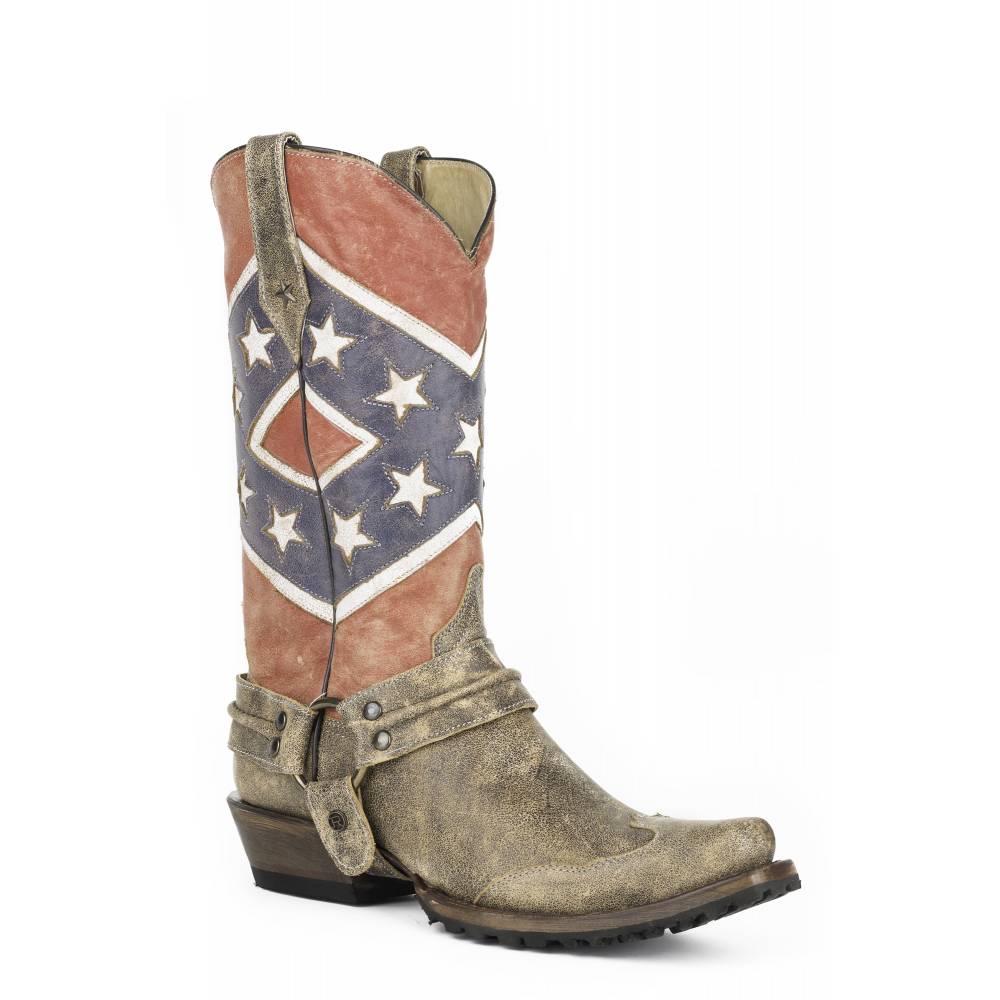men's rebel distressed flag embroidery western boots