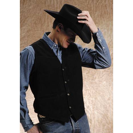 Roper Men's Satin Back Suede Vest - Black