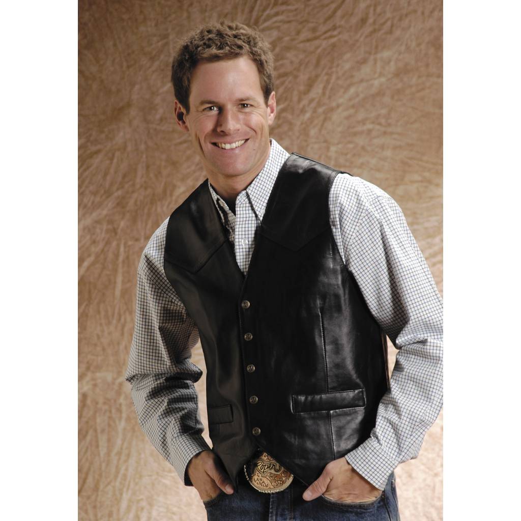 Roper Men's Big Man Lamb Skin Western Vest - Black