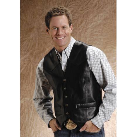 Roper Men's Big Man Lamb Skin Western Vest - Black