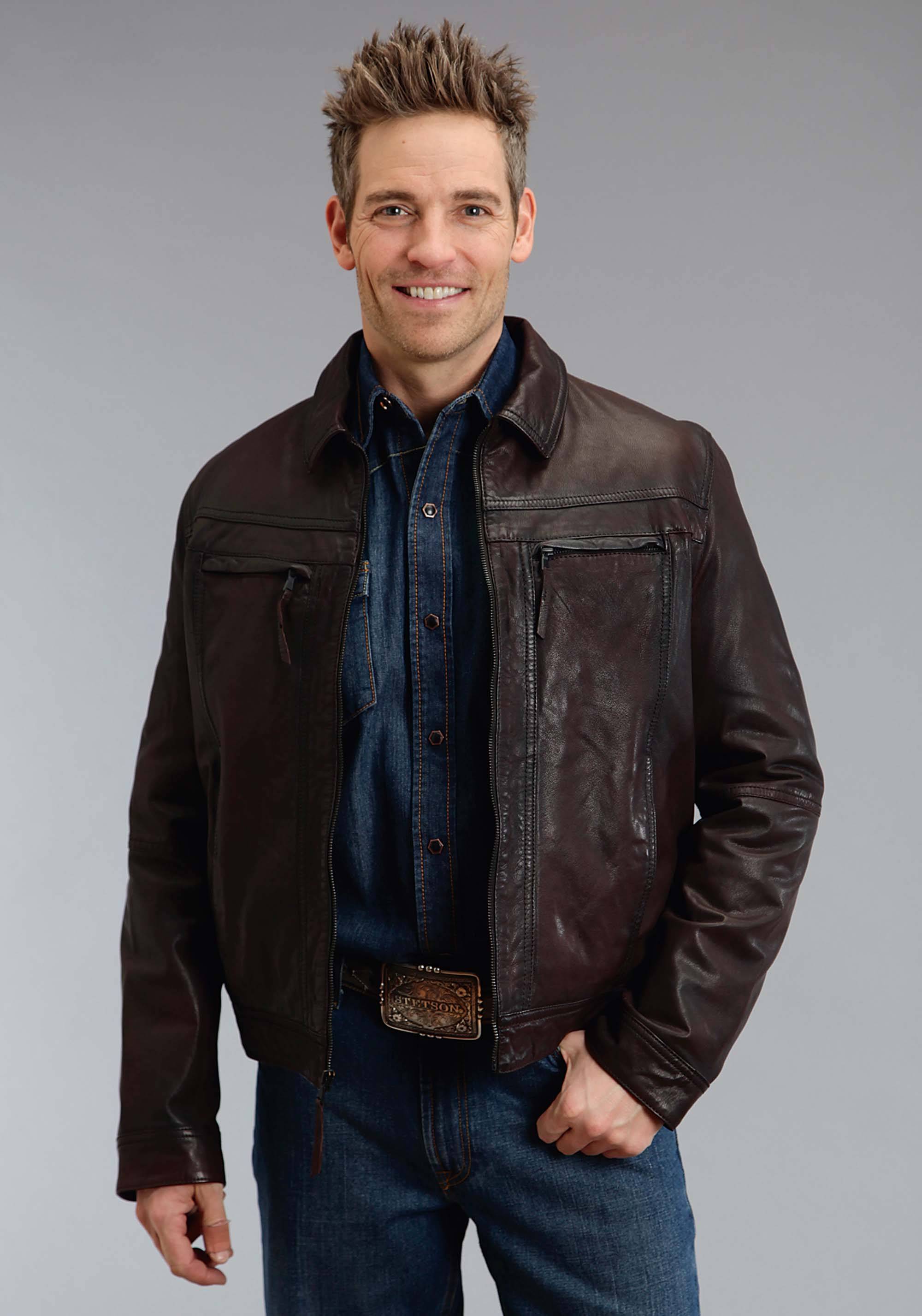 5-982099 Stetson Smooth Leather Jacket - Mens - Brown sku 5-982099