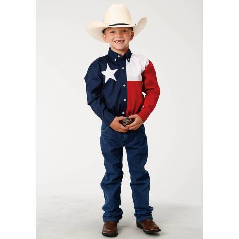 Roper Texas Pieced Flag Western Shirt - Boys