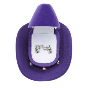 AWST Int'l Horse Head Earrings with Purple Cowboy Hat Gift Box
