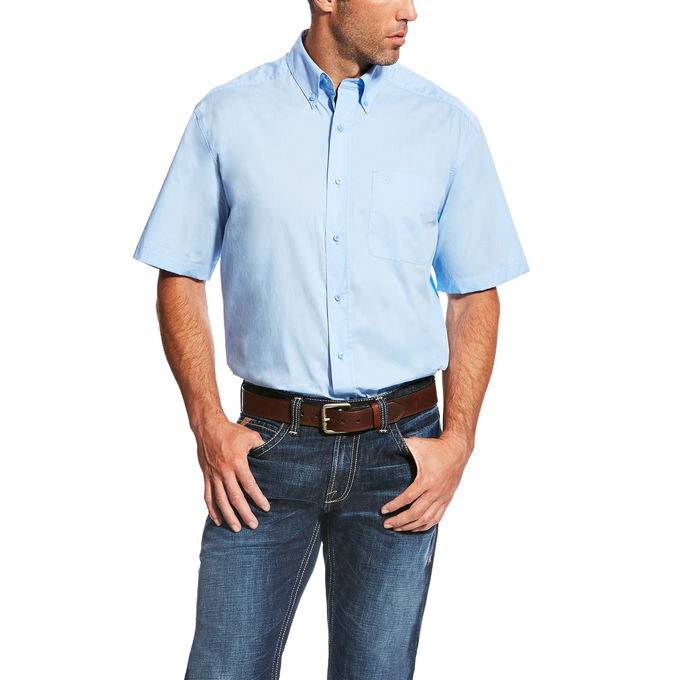 Ariat Solid Short Sleeve Poplin Shirt - Mens - Noon Sky